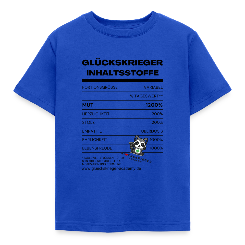 Glückskrieger Teen T-Shirt -Inhaltsstoffe: Mut & Lebensfreude - royal blue
