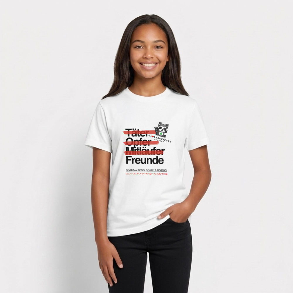 Glückskrieger T-Shirt für Teens– Freunde statt Täter & Opfer - white