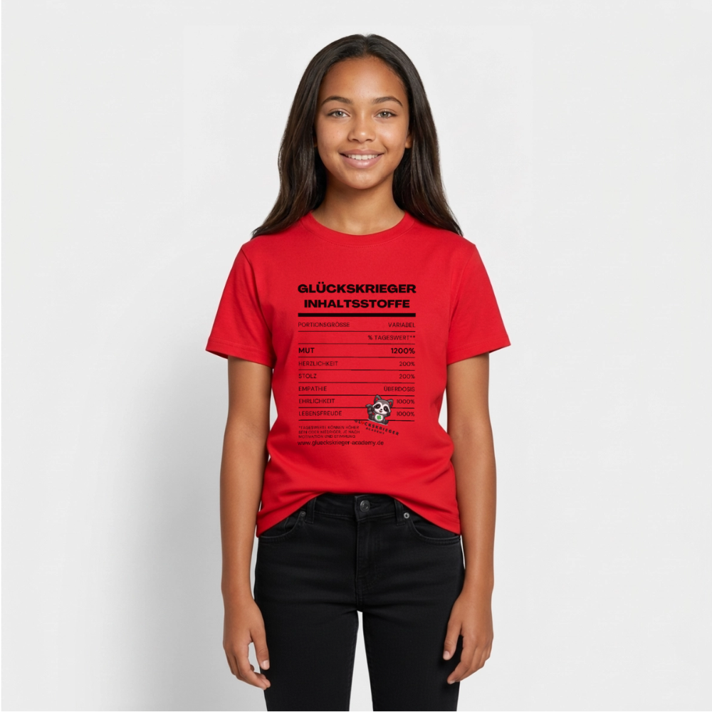 Glückskrieger T-Shirt für Teens  -Inhaltsstoffe: Mut & Lebensfreude - red