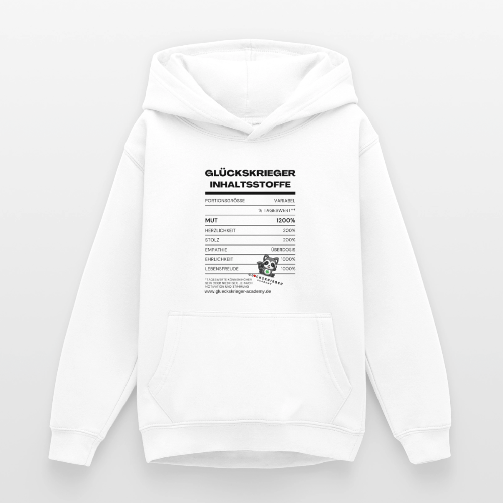 Glückskrieger Hoodie  für Teens– Inhaltsstoffe - white