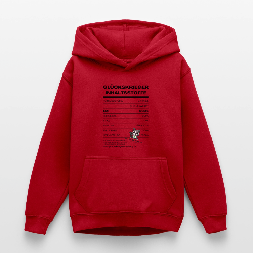 Glückskrieger Hoodie  für Teens– Inhaltsstoffe - red
