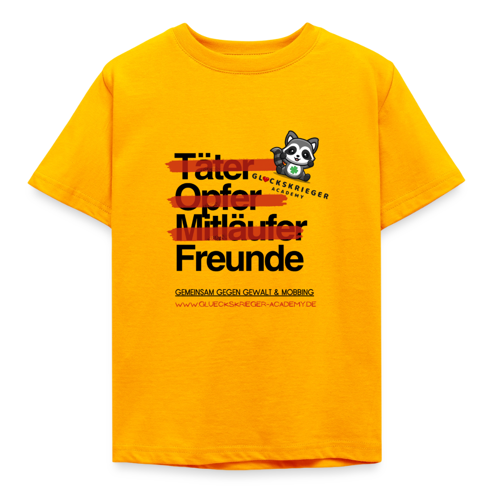 Glückskrieger Kinder T-Shirt – Freunde statt Täter & Opfer - gold