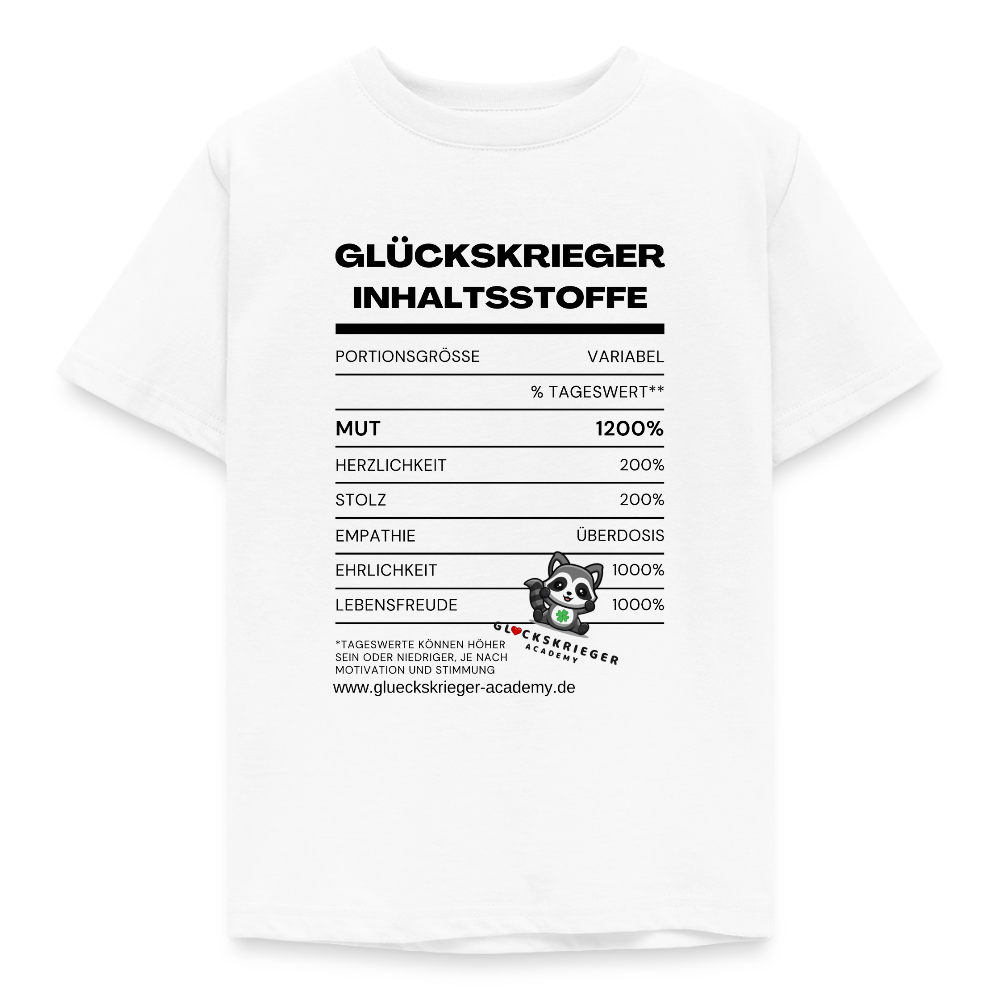 Glückskrieger Teen T-Shirt -Inhaltsstoffe: Mut & Lebensfreude - white