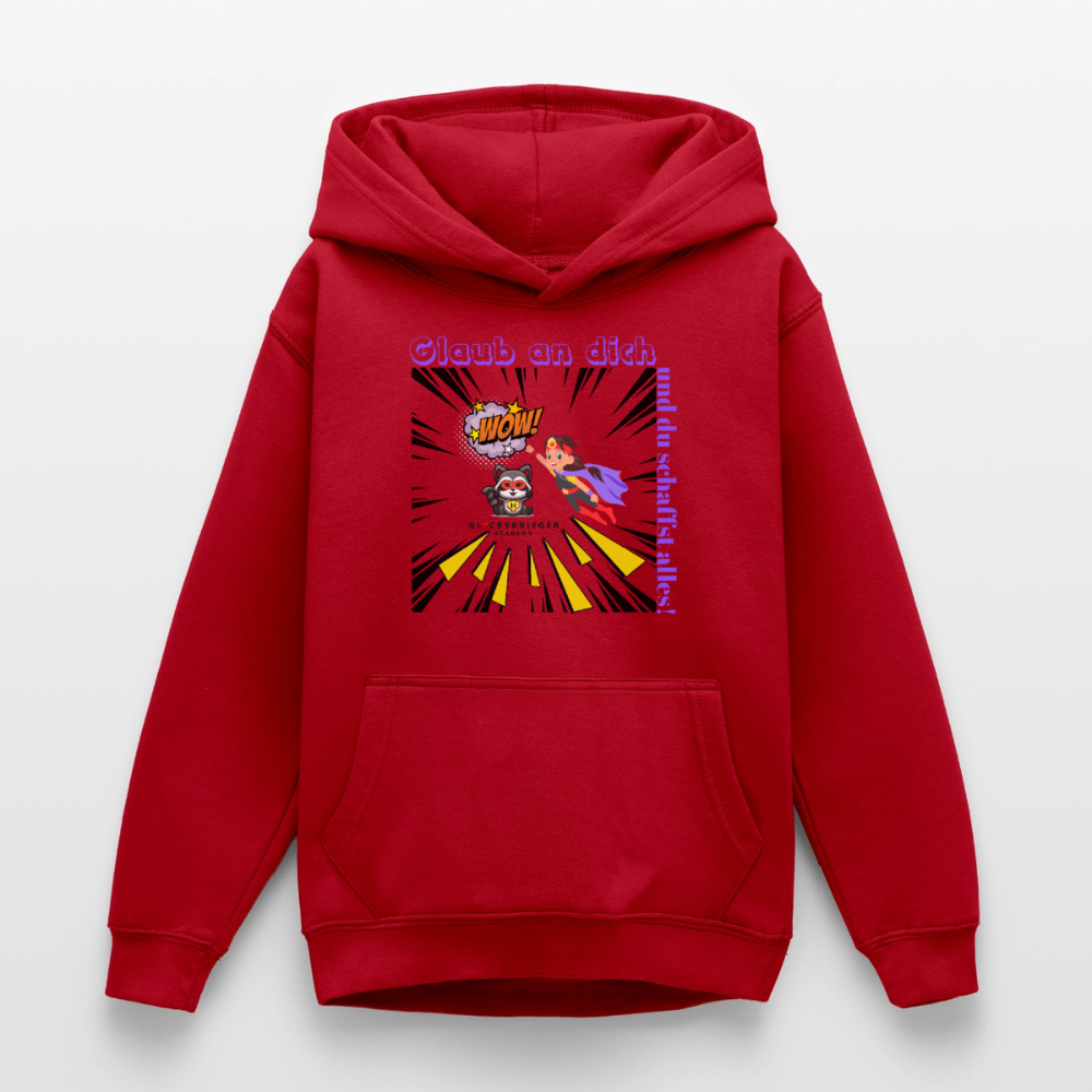 Glückskrieger Hoodie für Teens– Glaub an dich - red