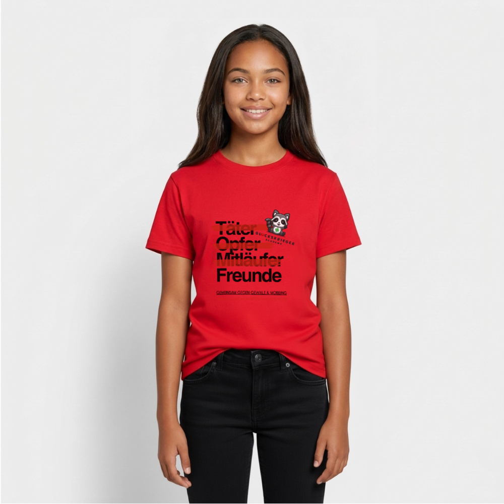 Glückskrieger T-Shirt für Teens– Freunde statt Täter & Opfer - red