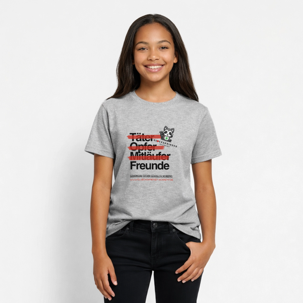 Glückskrieger T-Shirt für Teens– Freunde statt Täter & Opfer - heather grey