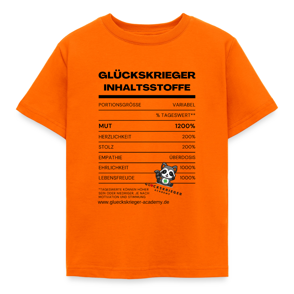 Glückskrieger Teen T-Shirt -Inhaltsstoffe: Mut & Lebensfreude - orange