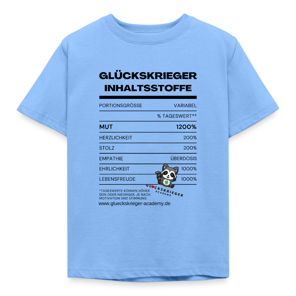 Glückskrieger Teen T-Shirt -Inhaltsstoffe: Mut & Lebensfreude - sky blue