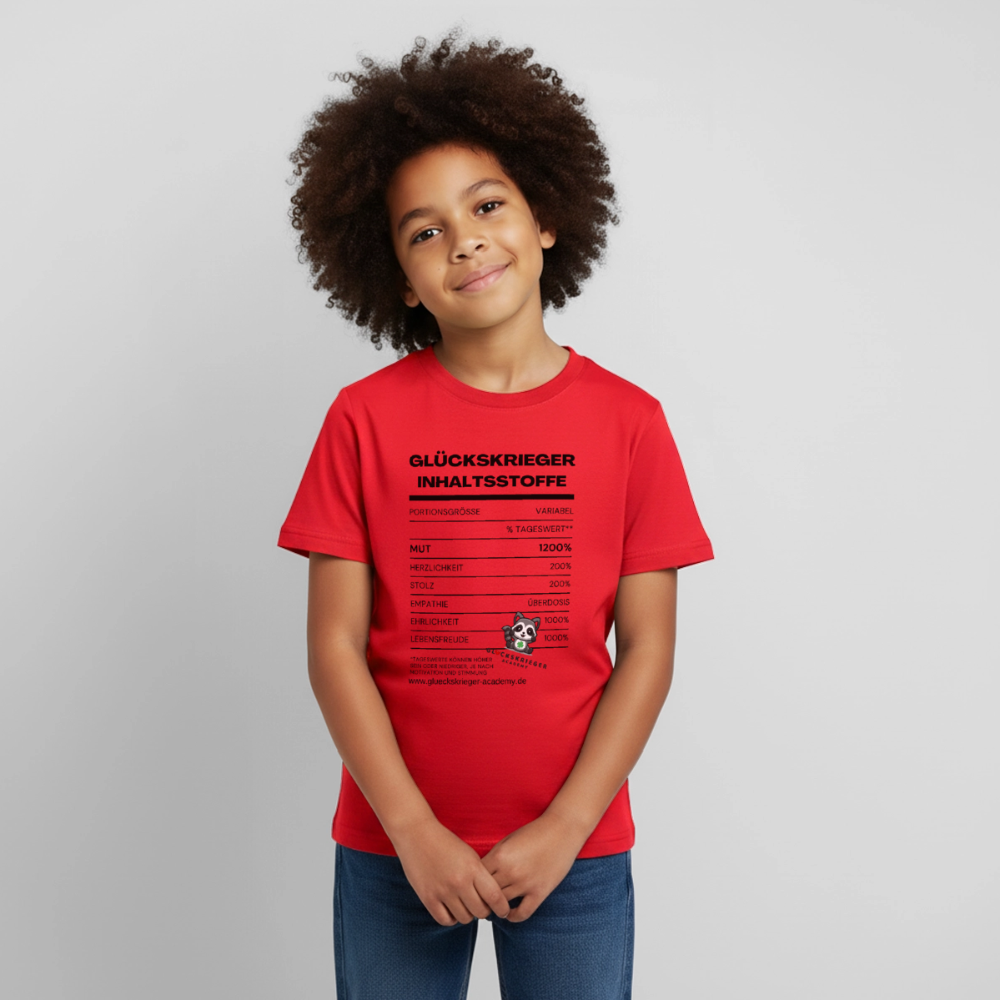 Glückskrieger Teen T-Shirt -Inhaltsstoffe: Mut & Lebensfreude - red