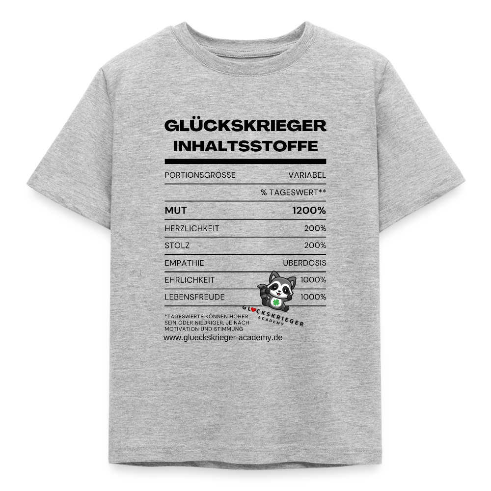 Glückskrieger Teen T-Shirt -Inhaltsstoffe: Mut & Lebensfreude - heather grey