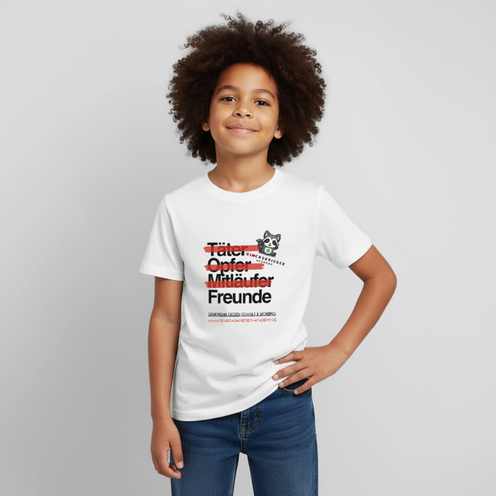 Glückskrieger Kinder T-Shirt – Freunde statt Täter & Opfer - white