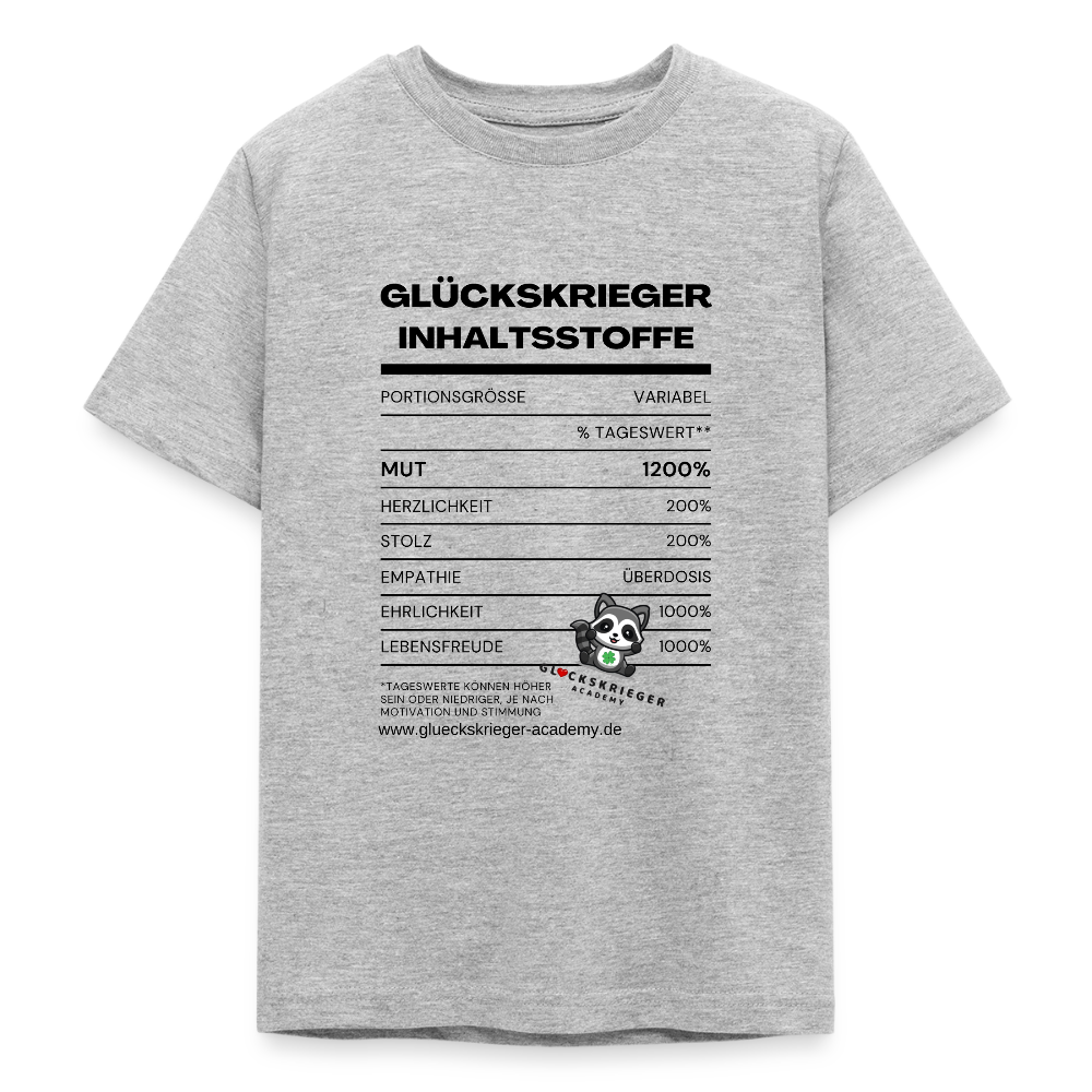 Glückskrieger T-Shirt für Teens  -Inhaltsstoffe: Mut & Lebensfreude - heather grey