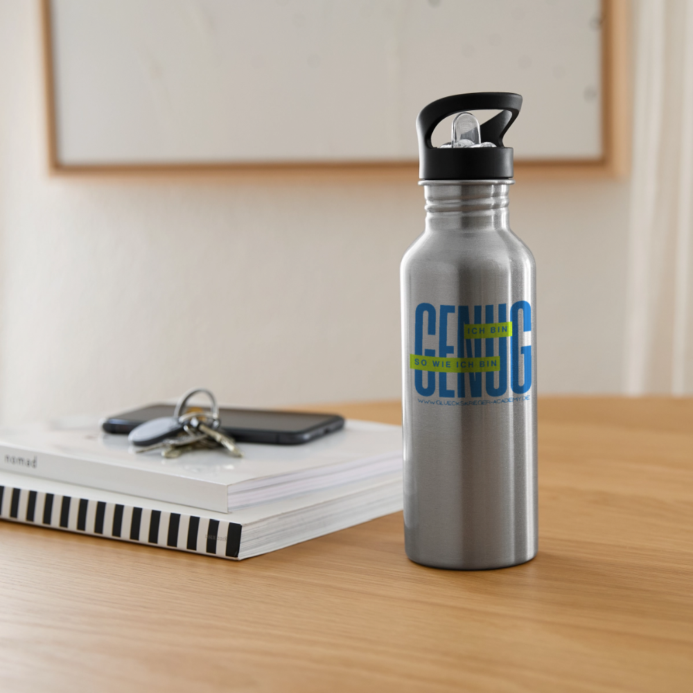 Glückskrieger Trinkflasche – Genug - silver
