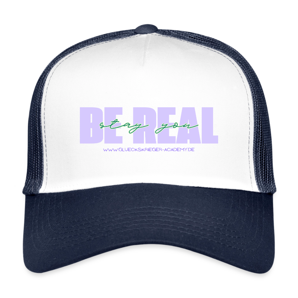 Kids’ Trucker Cap-Be real - white/navy