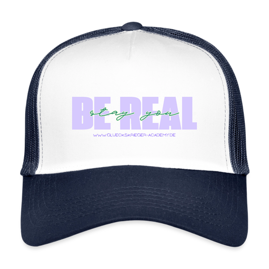 Kids’ Trucker Cap-Be real - white/navy
