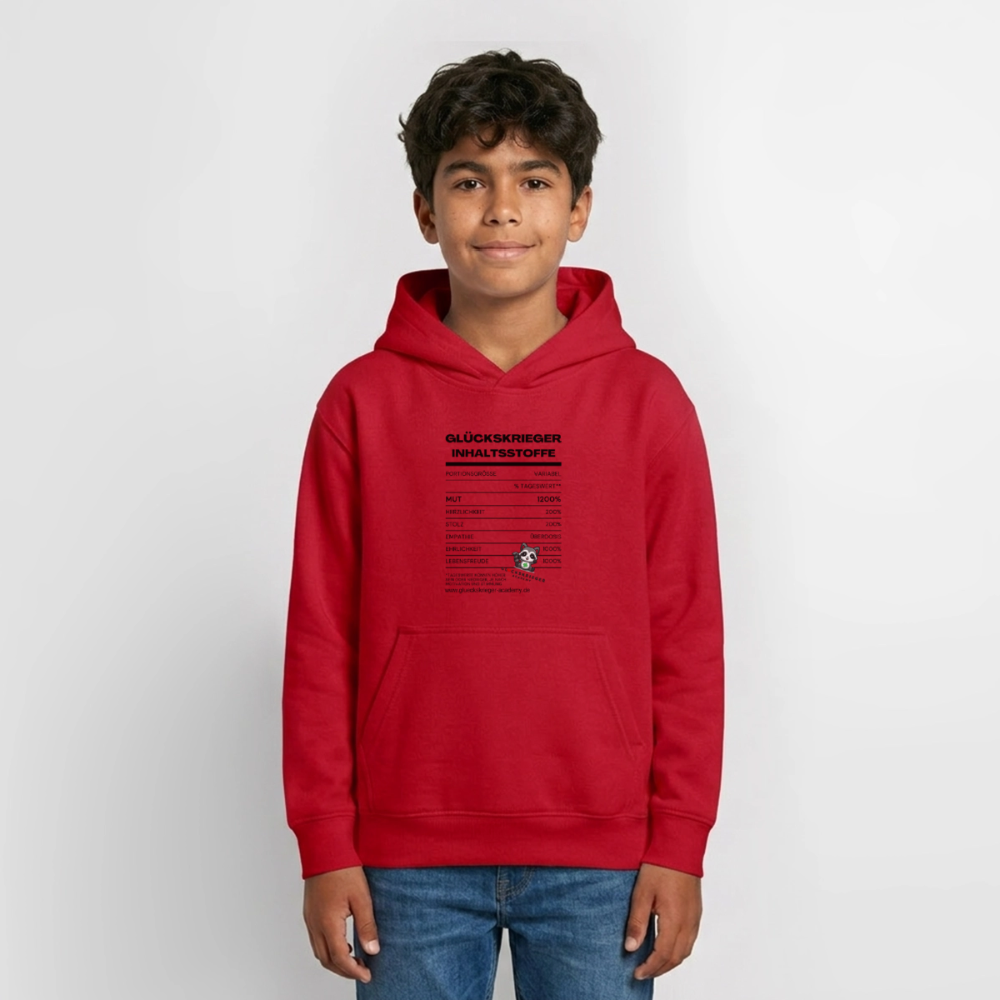 Glückskrieger Hoodie  für Teens– Inhaltsstoffe - red
