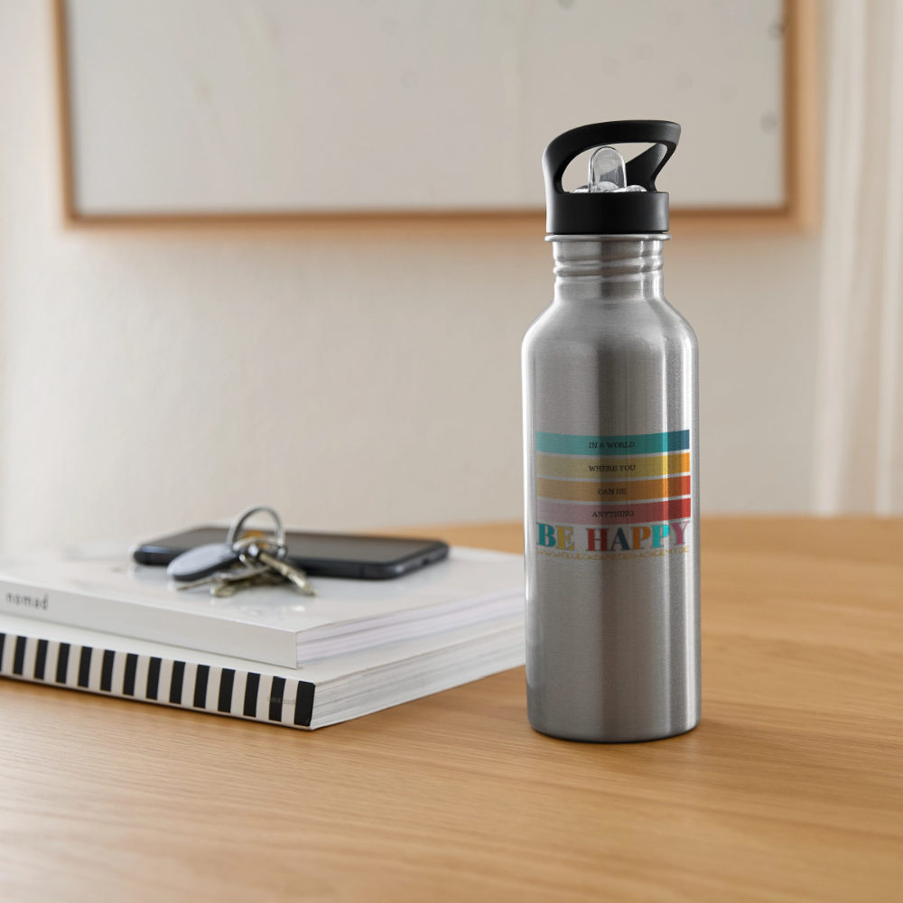 Glückskrieger Trinkflasche – Be happy - silver