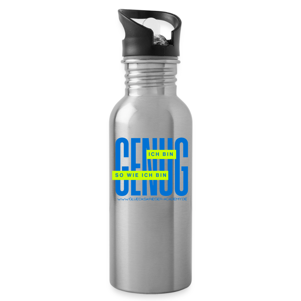 Glückskrieger Trinkflasche – Genug - silver