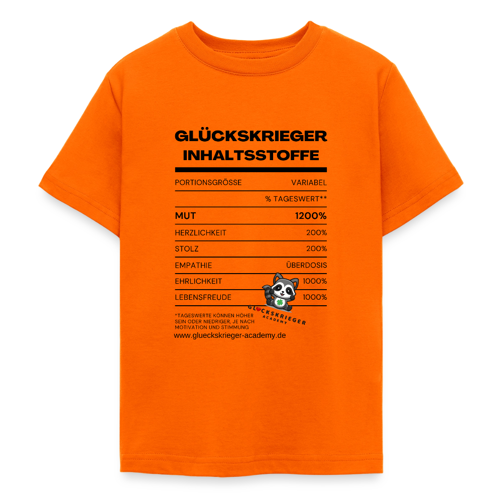 Glückskrieger T-Shirt für Teens  -Inhaltsstoffe: Mut & Lebensfreude - orange