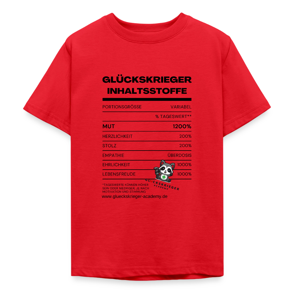 Glückskrieger T-Shirt für Teens  -Inhaltsstoffe: Mut & Lebensfreude - red