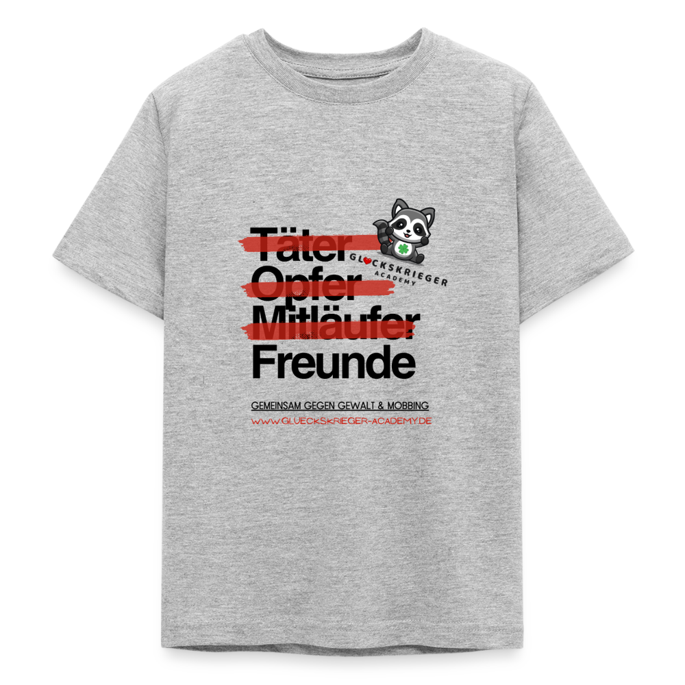 Glückskrieger T-Shirt für Teens– Freunde statt Täter & Opfer - heather grey