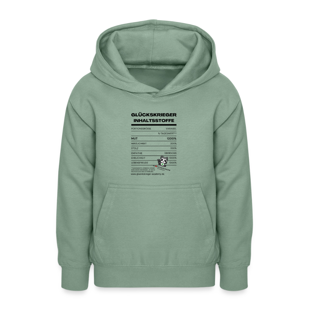 Glückskrieger Hoodie  für Teens– Inhaltsstoffe - steel green