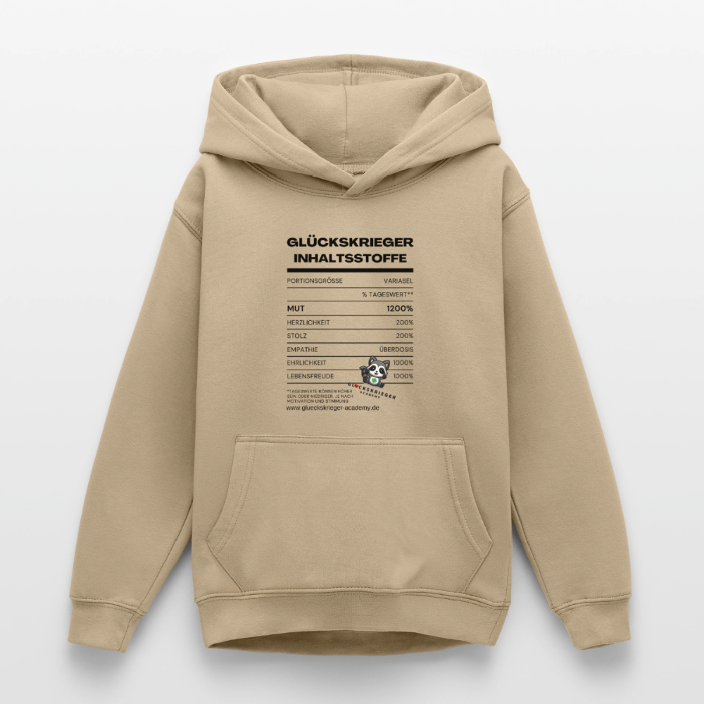 Glückskrieger Hoodie  für Teens– Inhaltsstoffe - sand