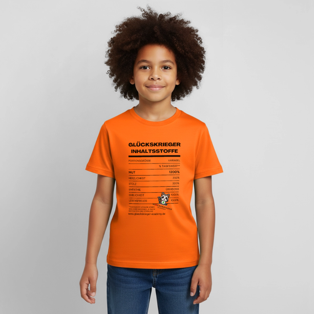 Glückskrieger Teen T-Shirt -Inhaltsstoffe: Mut & Lebensfreude - orange