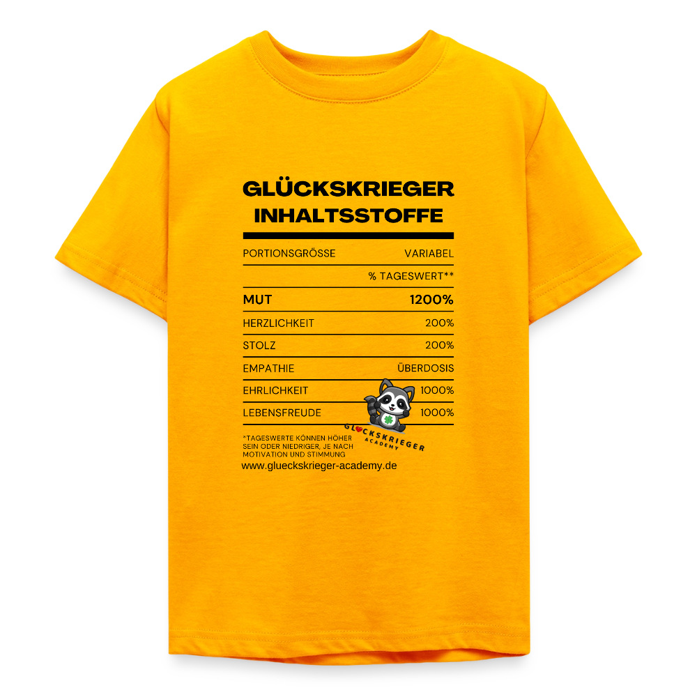 Glückskrieger T-Shirt für Teens  -Inhaltsstoffe: Mut & Lebensfreude - gold