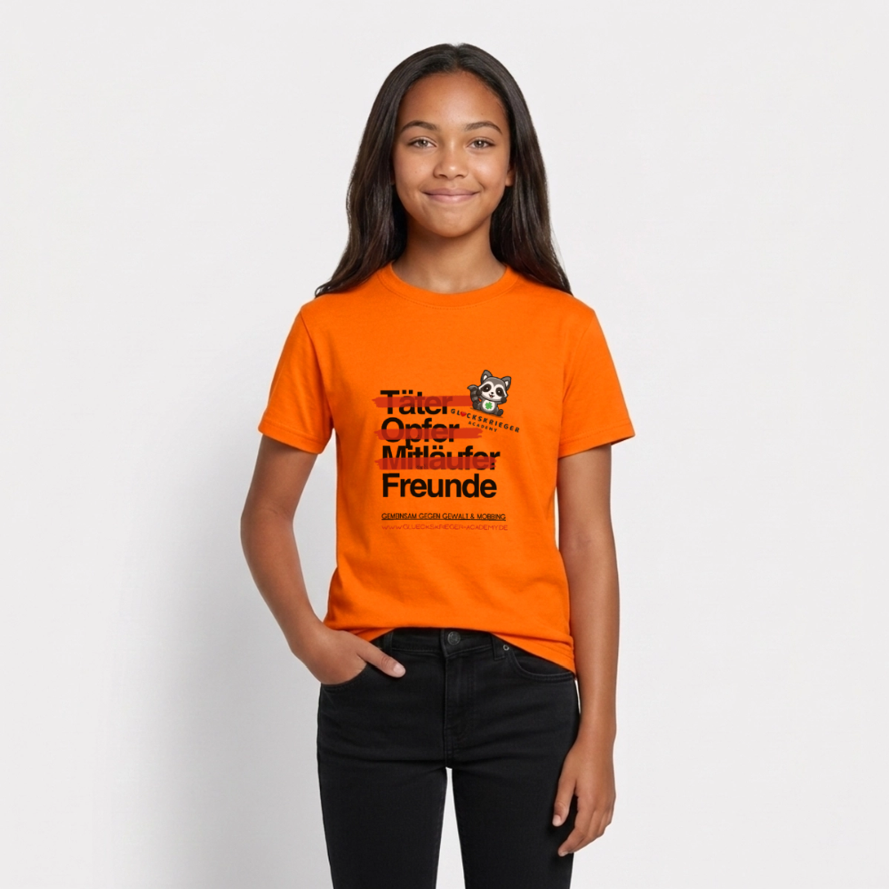 Glückskrieger T-Shirt für Teens– Freunde statt Täter & Opfer - orange