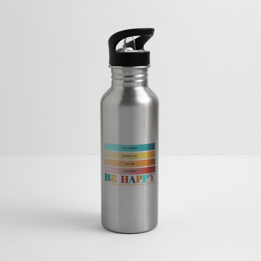 Glückskrieger Trinkflasche – Be happy - silver