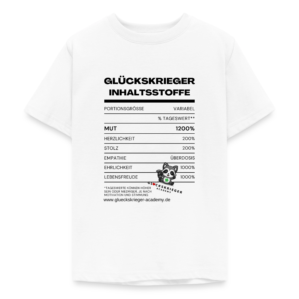 Glückskrieger T-Shirt für Teens  -Inhaltsstoffe: Mut & Lebensfreude - white