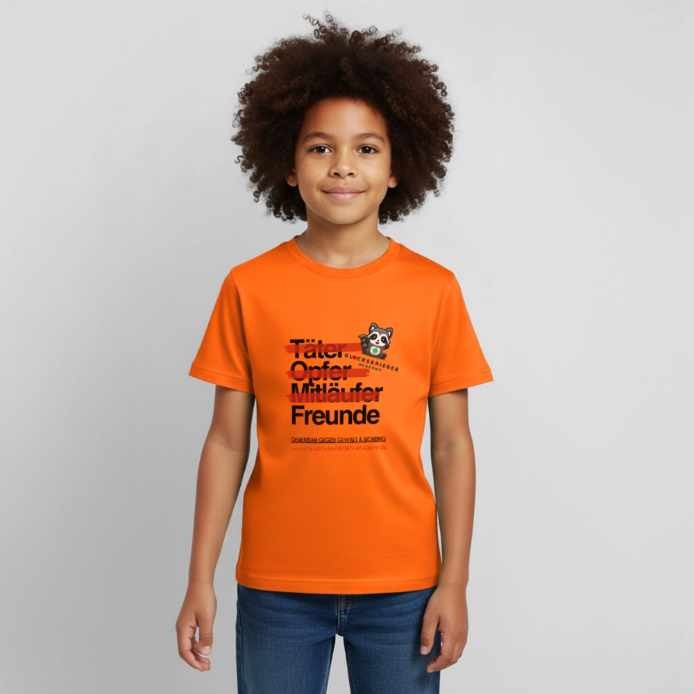Glückskrieger Kinder T-Shirt – Freunde statt Täter & Opfer - orange
