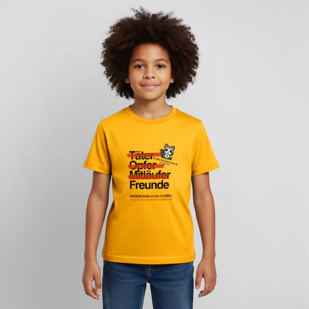 Glückskrieger Kinder T-Shirt – Freunde statt Täter & Opfer - gold