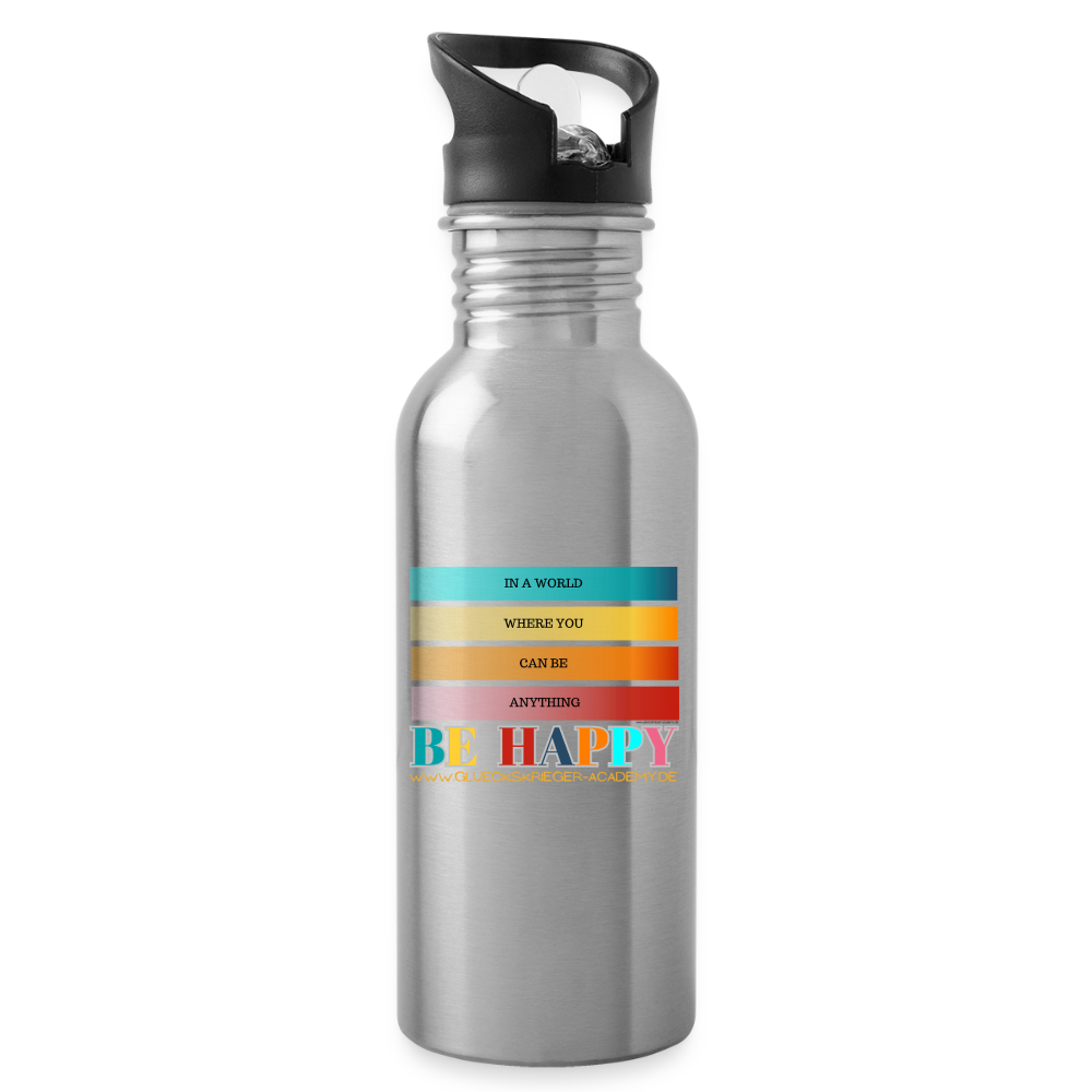 Glückskrieger Trinkflasche – Be happy - silver