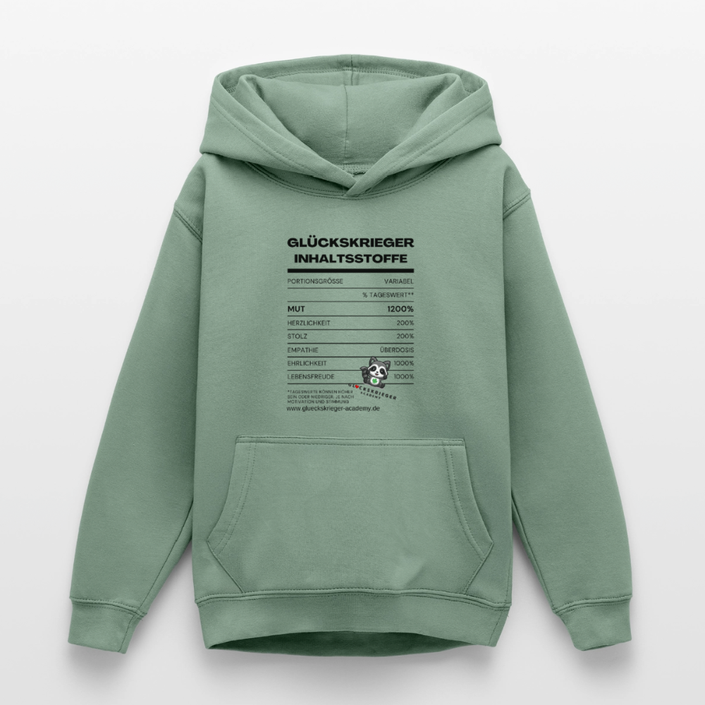 Glückskrieger Hoodie  für Teens– Inhaltsstoffe - steel green