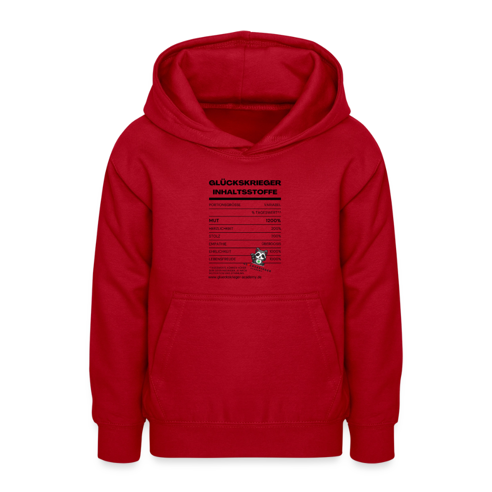 Glückskrieger Hoodie  für Teens– Inhaltsstoffe - red