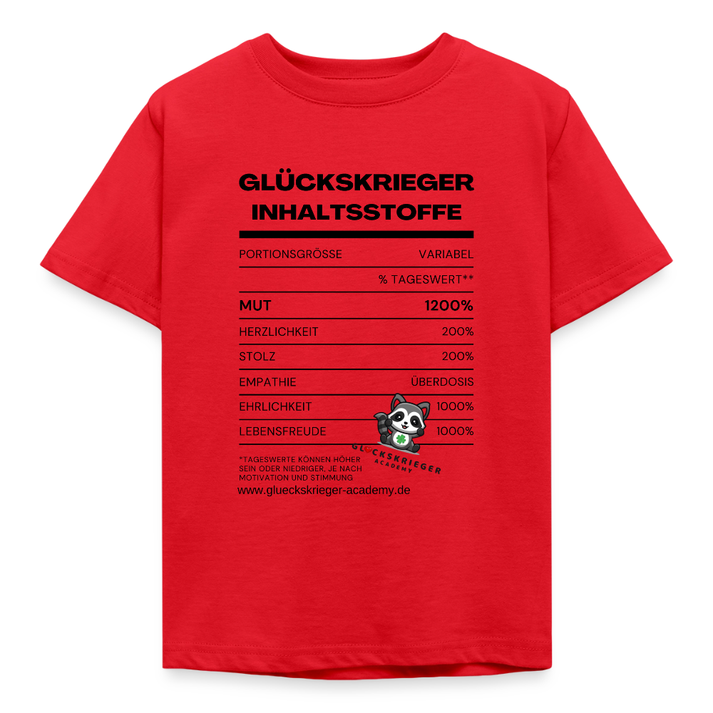 Glückskrieger Teen T-Shirt -Inhaltsstoffe: Mut & Lebensfreude - red