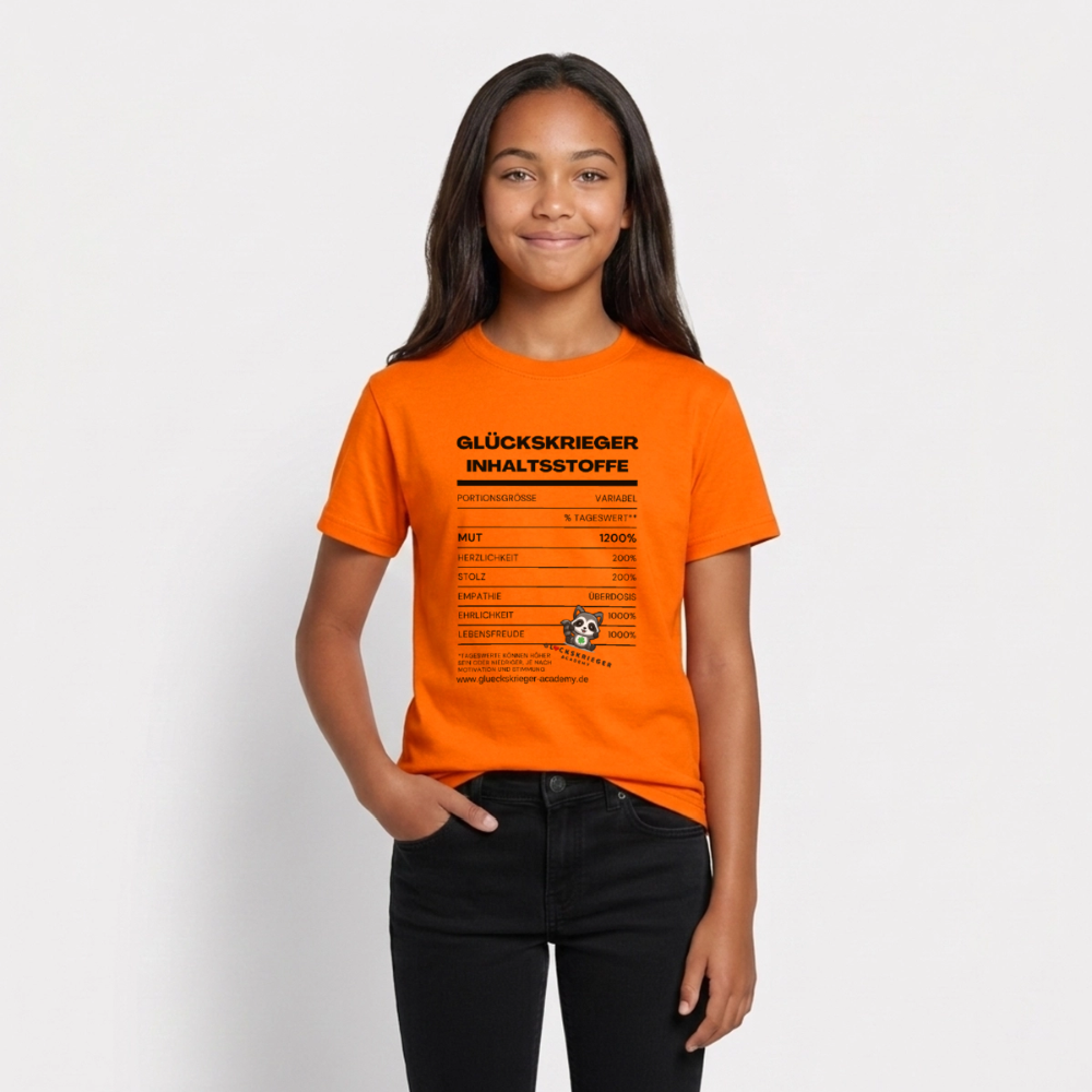 Glückskrieger T-Shirt für Teens  -Inhaltsstoffe: Mut & Lebensfreude - orange