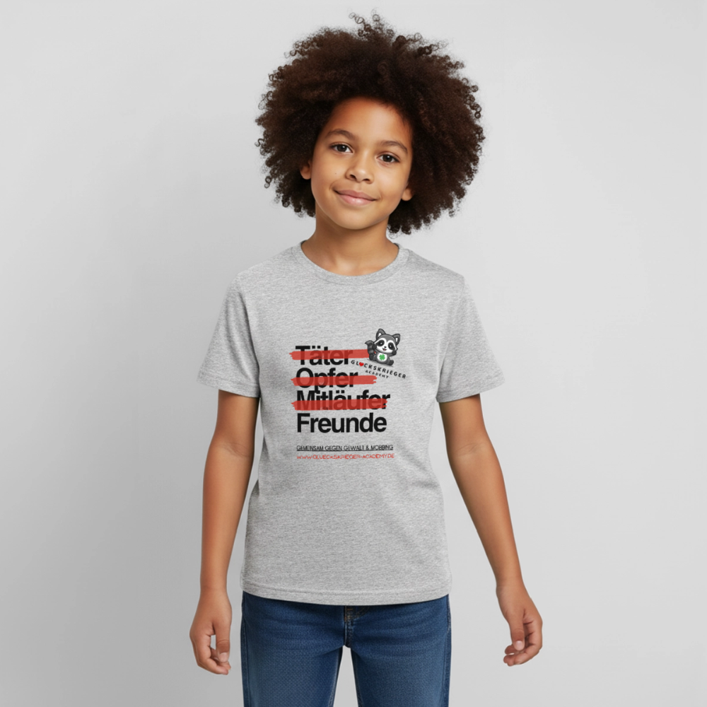 Glückskrieger Kinder T-Shirt – Freunde statt Täter & Opfer - heather grey