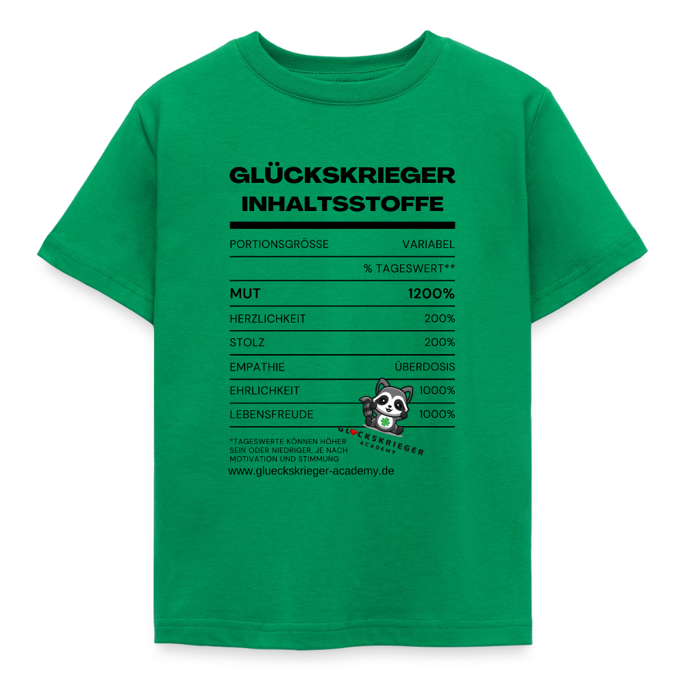Glückskrieger Teen T-Shirt -Inhaltsstoffe: Mut & Lebensfreude - kelly green