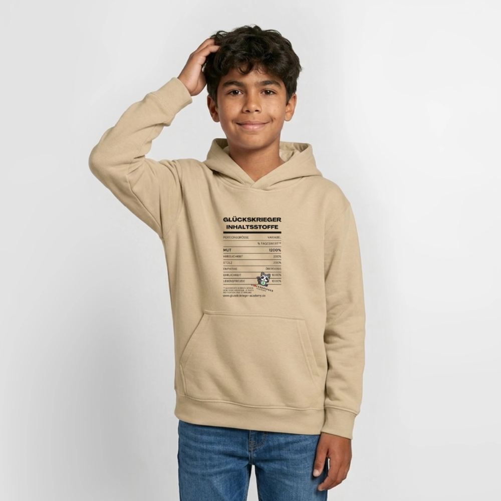 Glückskrieger Hoodie  für Teens– Inhaltsstoffe - sand